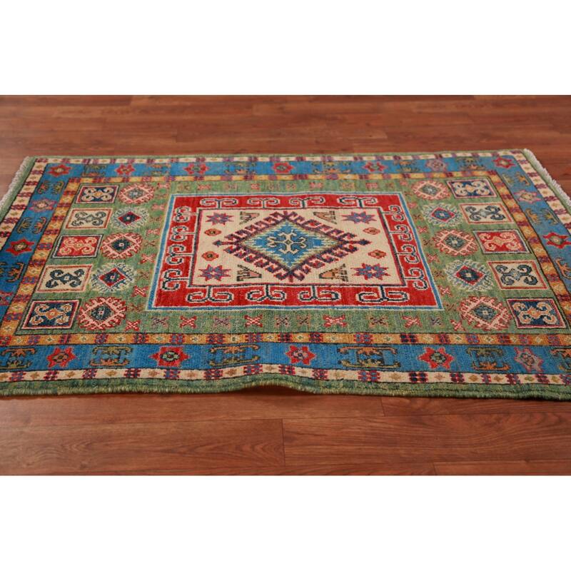 Green Kazak Foyer Rug Hand-Knotted Wool Carpet - 2'8"x 3'11"
