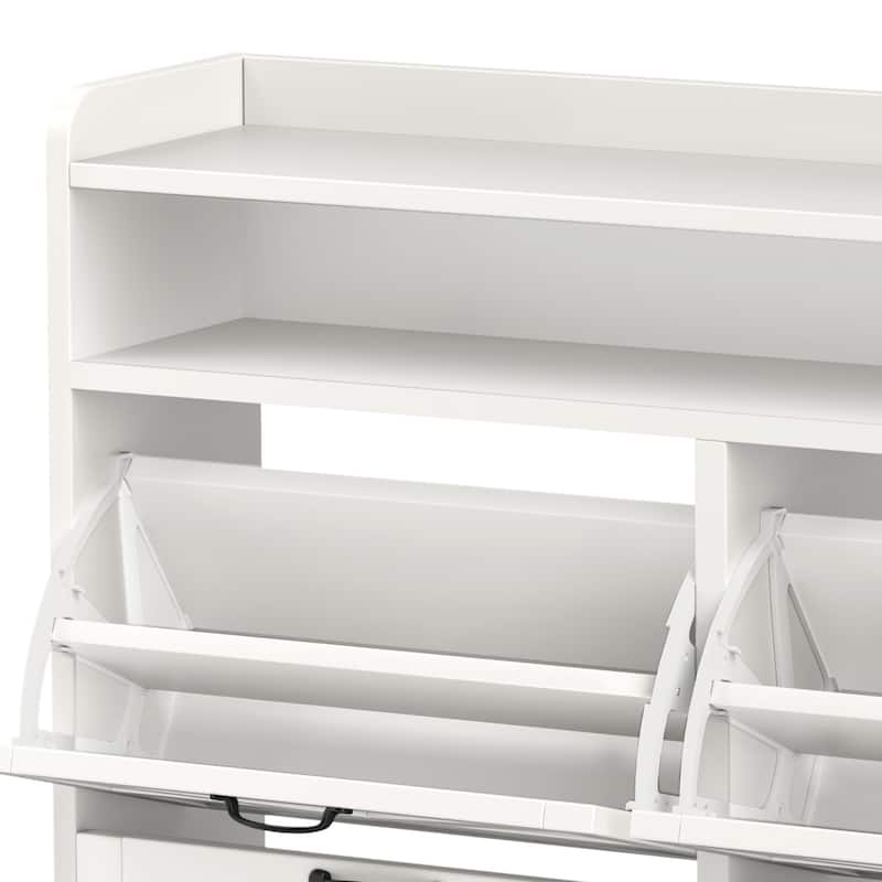 Moasis 24 Pairs Farmhouse Shoe Storage Cabinet 4 Flip Drawers Shoe Organizer