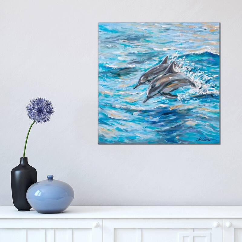 iCanvas "Dolphins Jumping" by Linda Olsen Canvas Print - 18x18x1.5