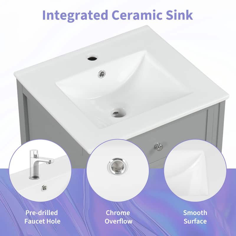 20" Bathroom Vanity with Ceramic Sink, Soft Close Door, Adjustable Shelf, Modern Design