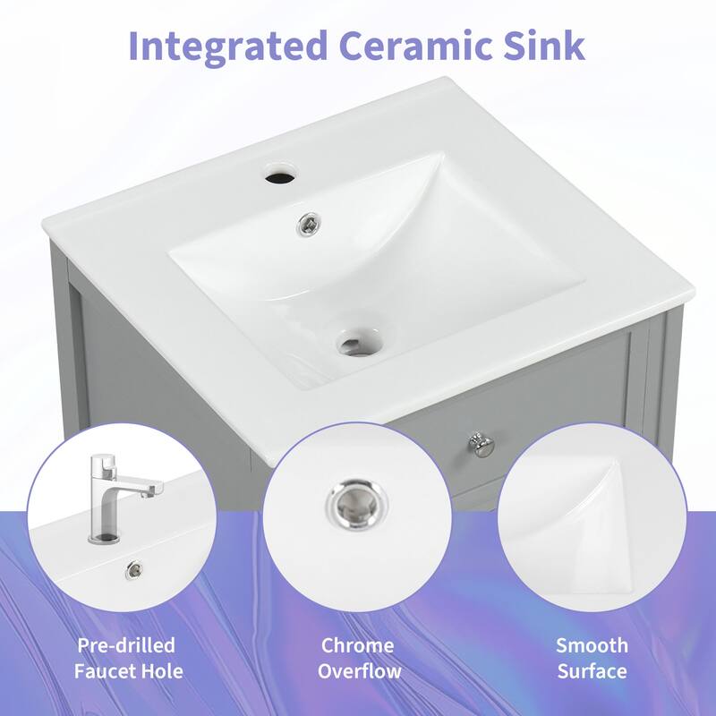 20" Bathroom Vanity with Sink, Bathroom Cabinet with Soft Closing Door, Storage Rack and Adjustable Shelve