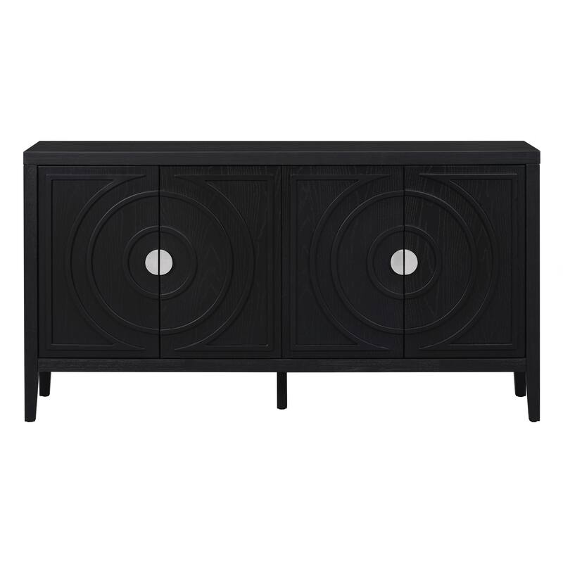 Retro Sideboard door with Circular Groove Design Round Metal Door Handle for Entrance, Dinning Room, Living Room