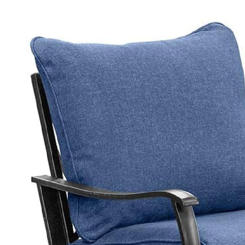 Oroz Swivel Glider Armchair Set of 2, Navy Blue Cushion, Black Metal