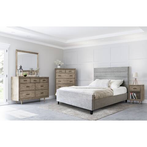 Abbyson Retro Mid Century Grey 6 Piece Bedroom Set with Upholstered Bed