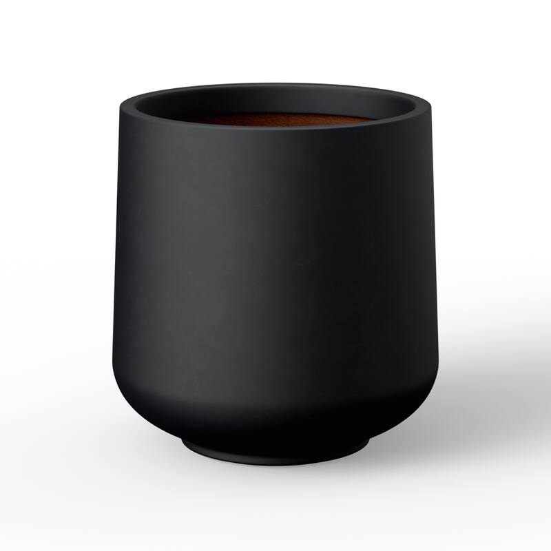 Concrete Tall Round Flower Planter Pot with Drainage Hole - 16.5 x 17.5 - Matte Black(Enhanced Interior)