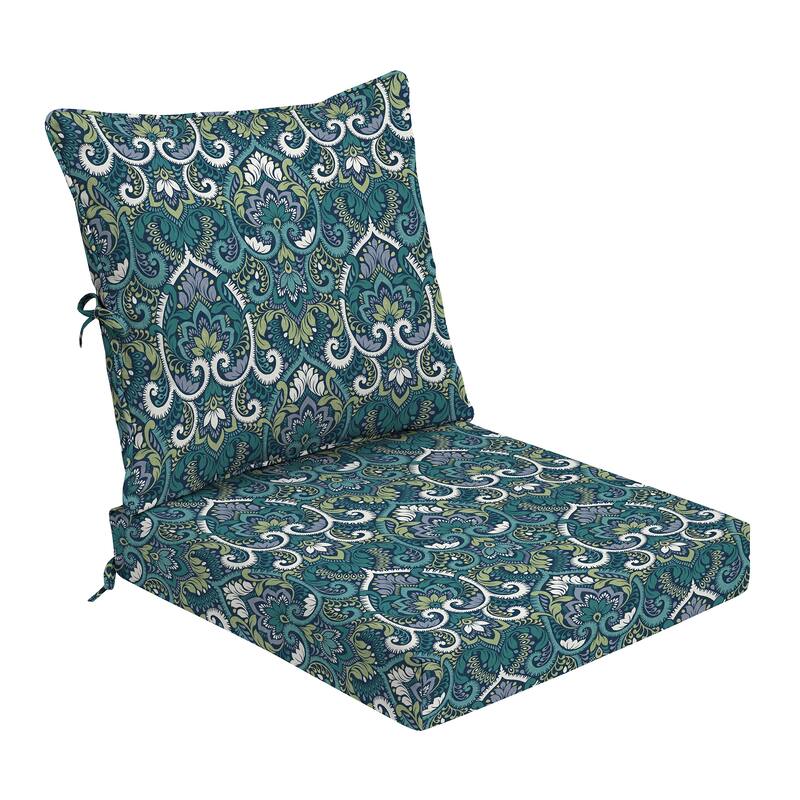 ARDEN Foam Outdoor Deep Seat Cushion Set, 24 x 24 - Sapphire Aurora Blue Damask