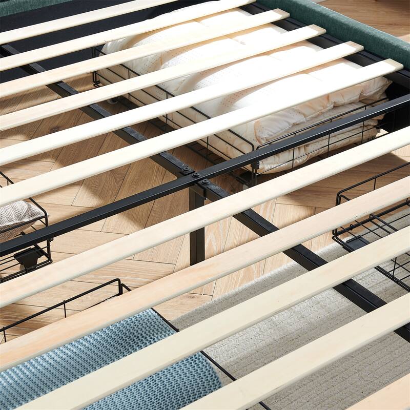 Queen Size Modern Upholstered Bed Frame with Headboard and Drawers