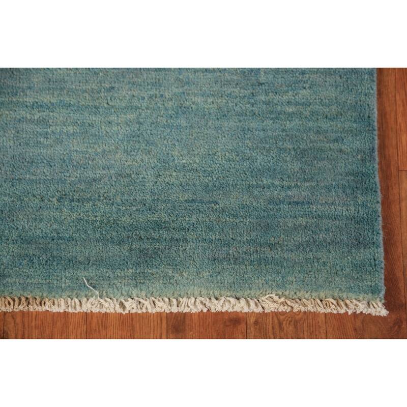 Gabbeh Modern Rug Hand-Knotted Stripe Blue Wool Carpet - 3'10" x 5'10"