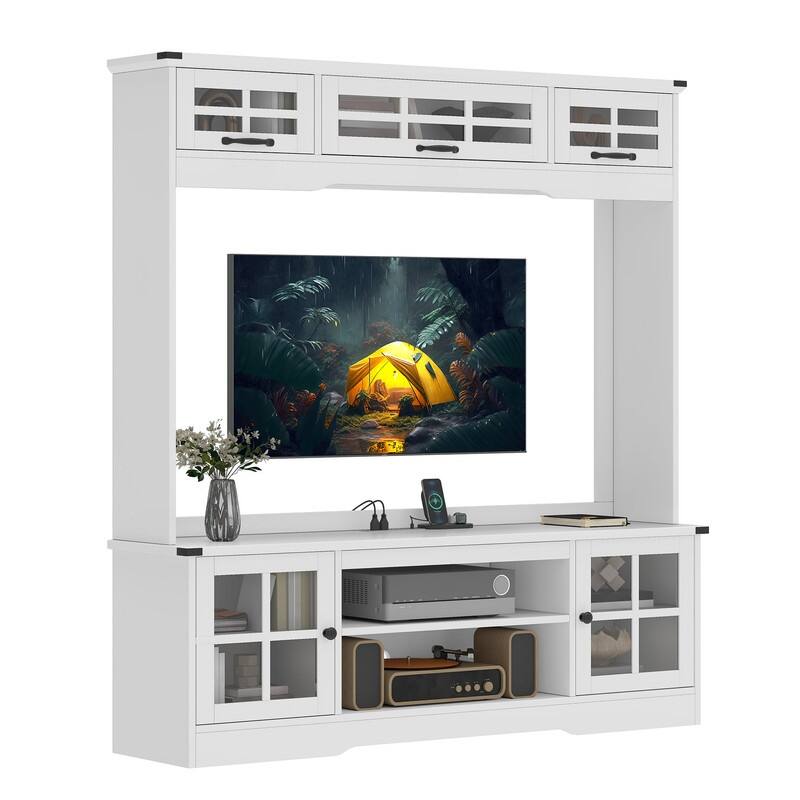 Moasis Vintage TV Stand with Power Outlet for 65" TVs - White