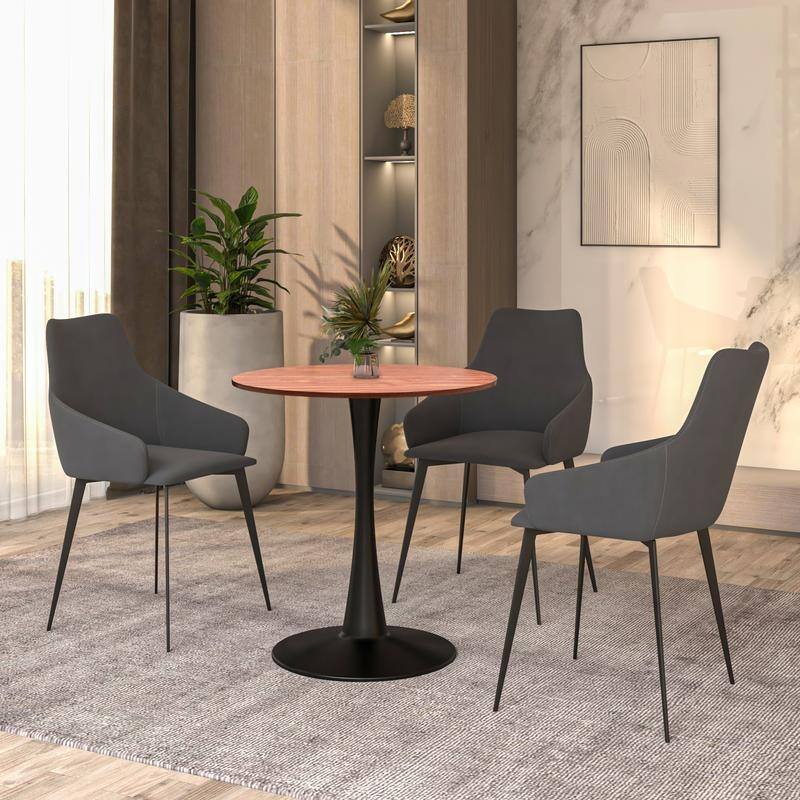 Bristol 27" Round Dining Table for 4, MDF Tabletop in Sleek Black Pedestal Base for Kitchen & Dining Room - 27.56"