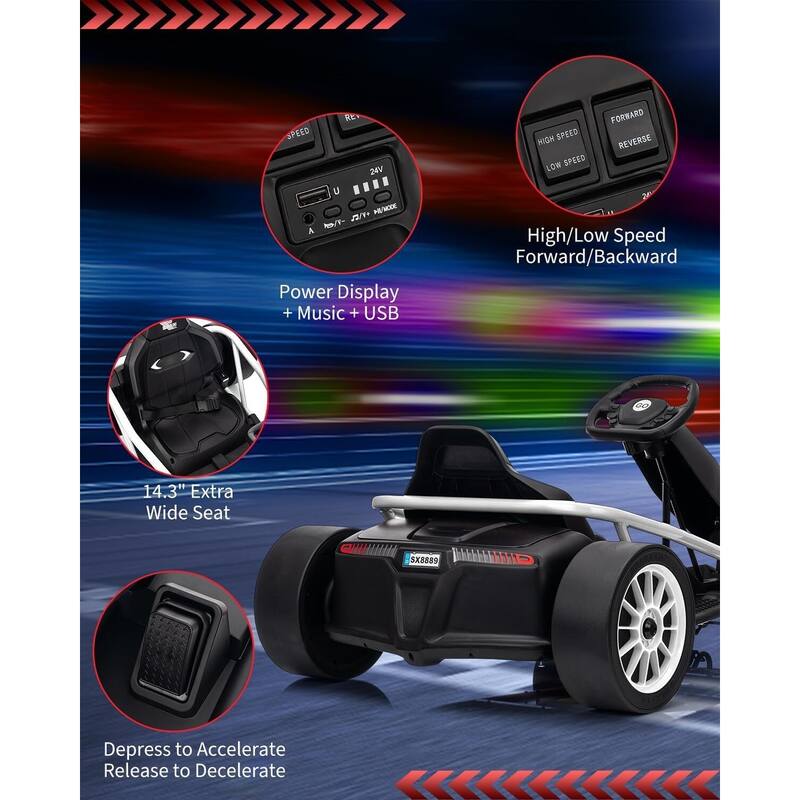 8MPH Fast Drifting Circling Car Ride On Go Kart for Kids Best Gift