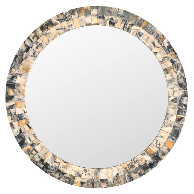 SAFAVIEH Home Lori 29.2-inch Round Antique Green/Horn Resin/MDF Mirror - Antique Green/Horn - 29.2"W x 0.75"D x 29.2"H