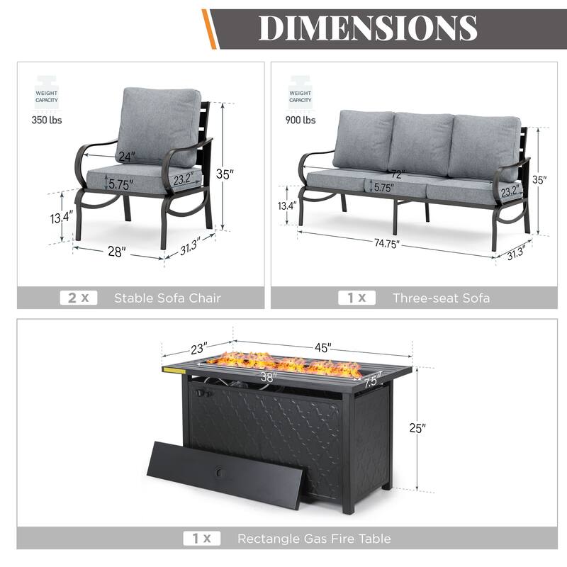 MAISON ARTS Patio Furniture Set 4/6-Piece Outdoor Conversation Set with Gas Fire Pit Table