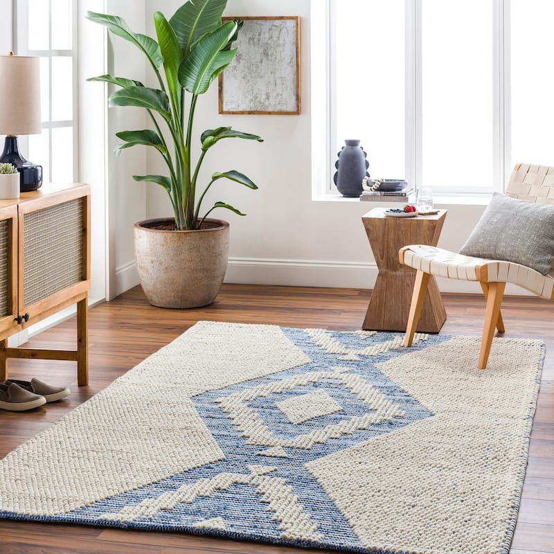 Ragley Handmade Farmhouse Cotton & Wool Area Rug - Cream/Denim - 8' x 10'