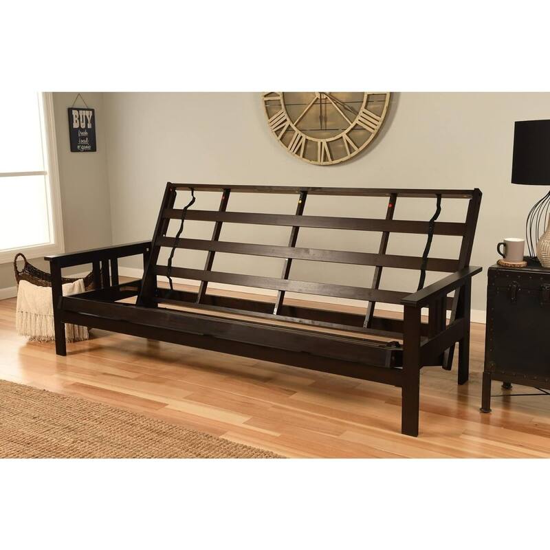 Monterey Queen Futon Frame with Espresso Finish and Marmont Mocha Mattress - Durable Convertible Seating