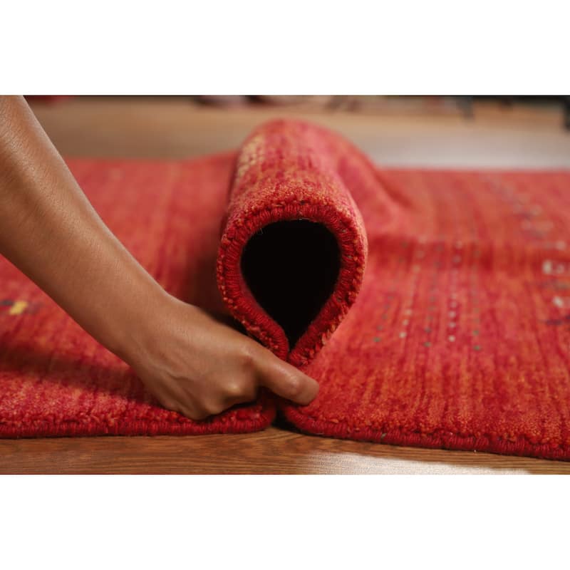 Hand Knotted Oriental 100% Wool Carpet Tribal Animal Pictorial Oranges & Rust Gabbeh Area Rug - 7' 8'' X 5' 5''