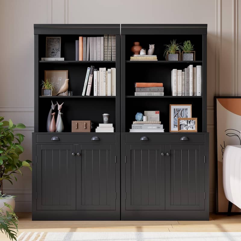 5-Tier Bookshelf, 70 Inch Tall Bookcase with 2 Doors and 1 Drawer, Modern Pantry Sideboard with Adjustable Shelf