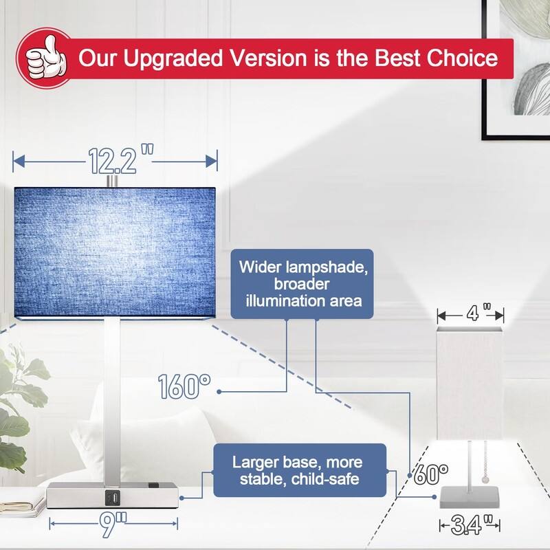 21" Set of 2 Touch Control Table Lamps with 2 USB & AC Outlets - 4.4"D x 7.8"W x 21"H