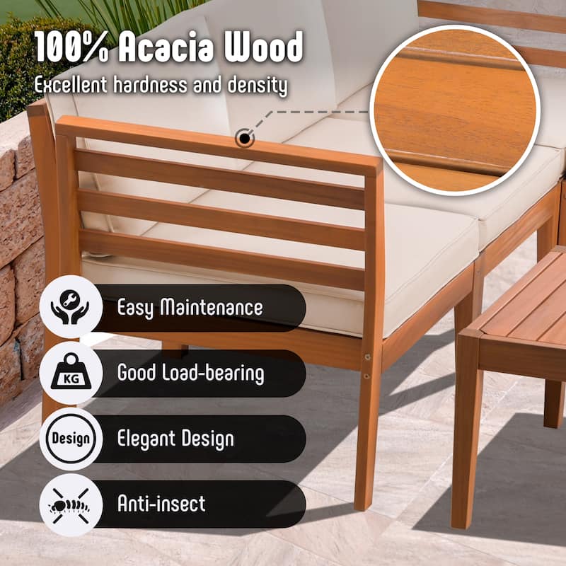 Werph 5 Pieces Outdoor Couch Patio Sectional Sofa with Acacia Wood Coffee Table, L Shape Outdoor Sectional Furniture