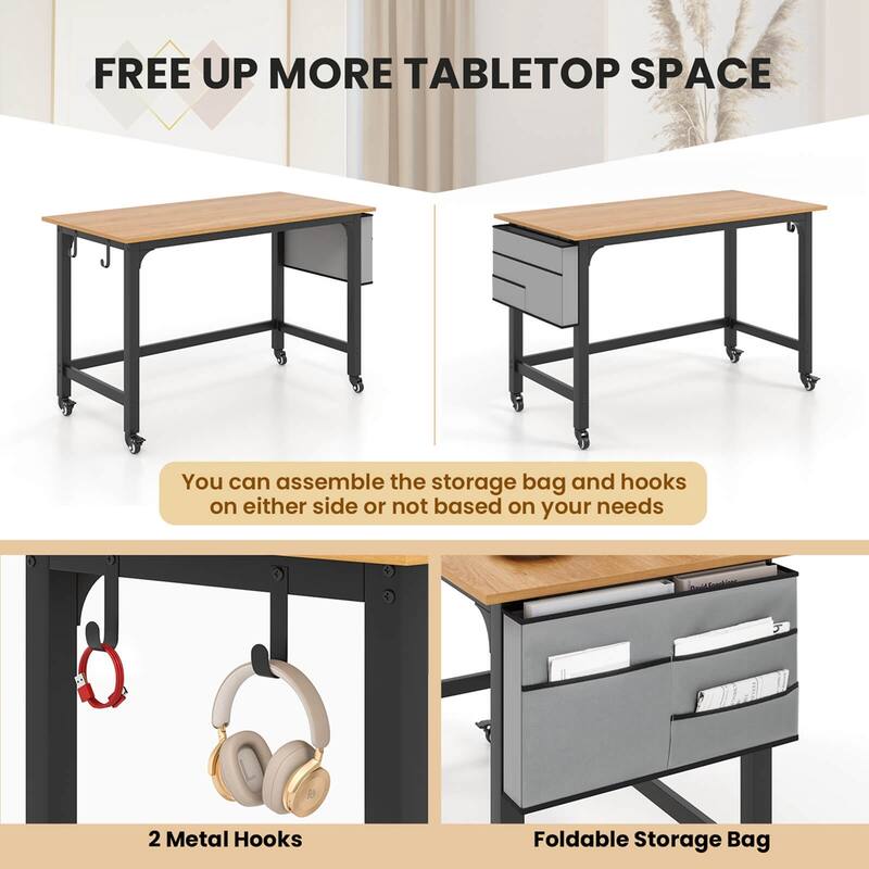 Costway 1/2/4 PCS Rolling Computer Desk Metal Frame PC Laptop Table