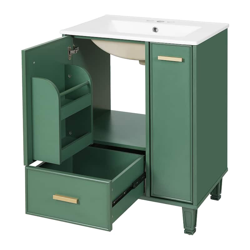 24" Bathroom Vanity with Sink, Bathroom Cabinet with Door Shelf, Deep Drawer, 2-Tier Pull-Out Basket