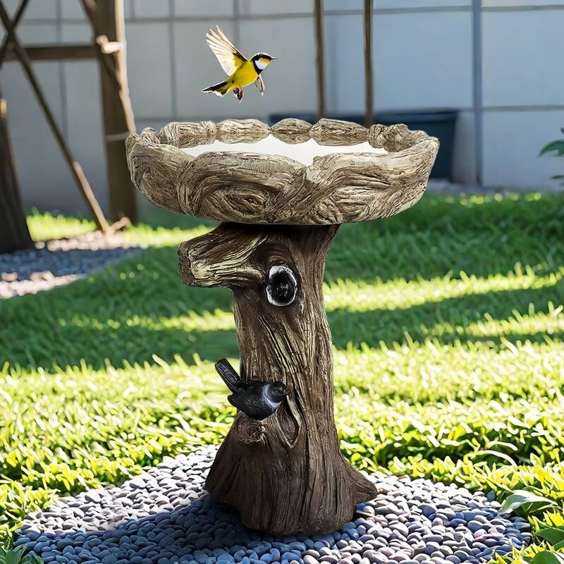 SunJet 23" Tall Tree Trunk Concrete Bird Bath - 23'' H X 17.7'' W X 17.7'' D