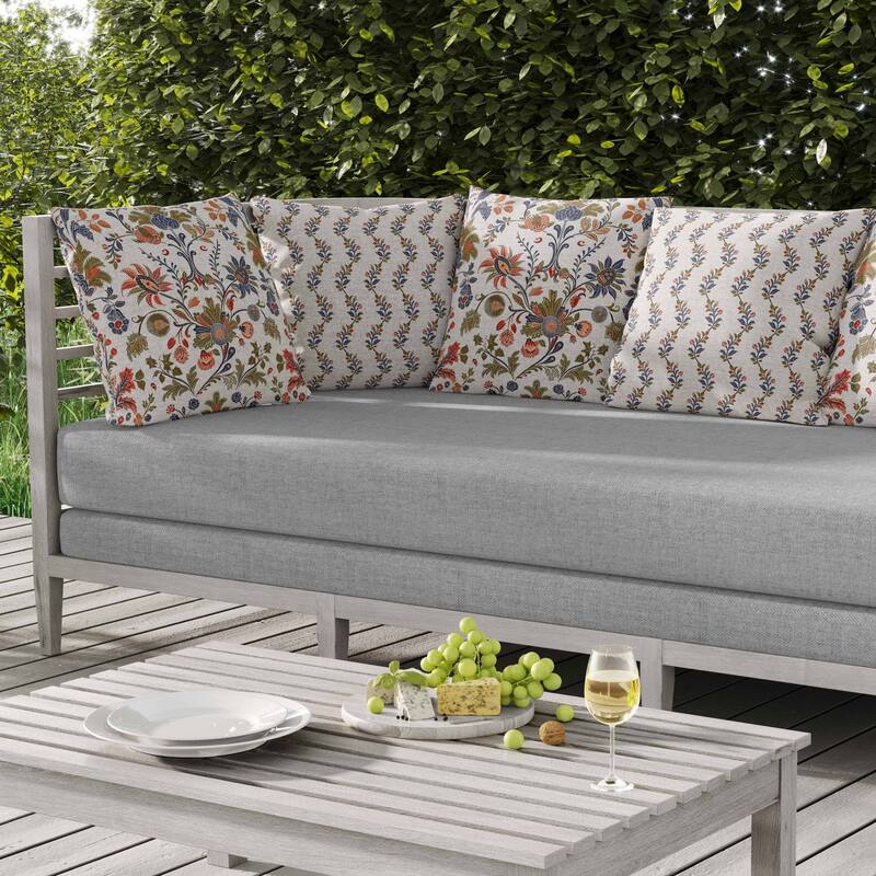 Jewel Toned Florals Indoor/Outdoor Reversible Throw Pillow White and Blue