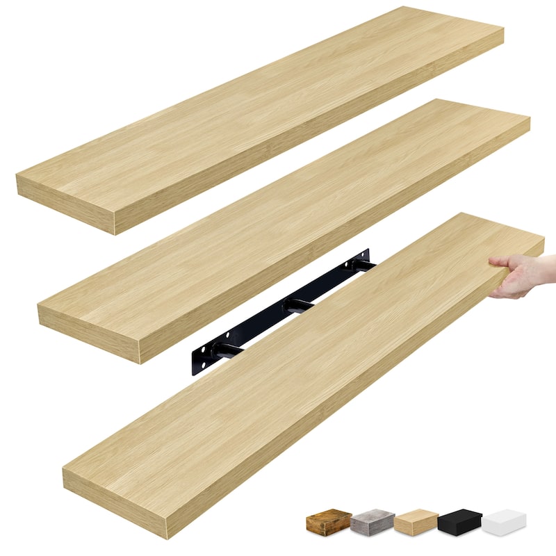 Sorbus Extra Large Floating Shelves Set of 3, Long Faux Wood Wall Mounted Floating Shelves - 9.25"L X 47” W X 1.5” H - Maple