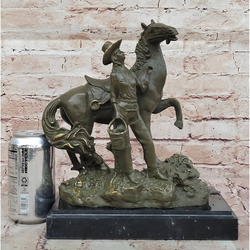 Cowgirl With Rearing Horse Bronze Sculpture - Western Ranch Equestrian Art