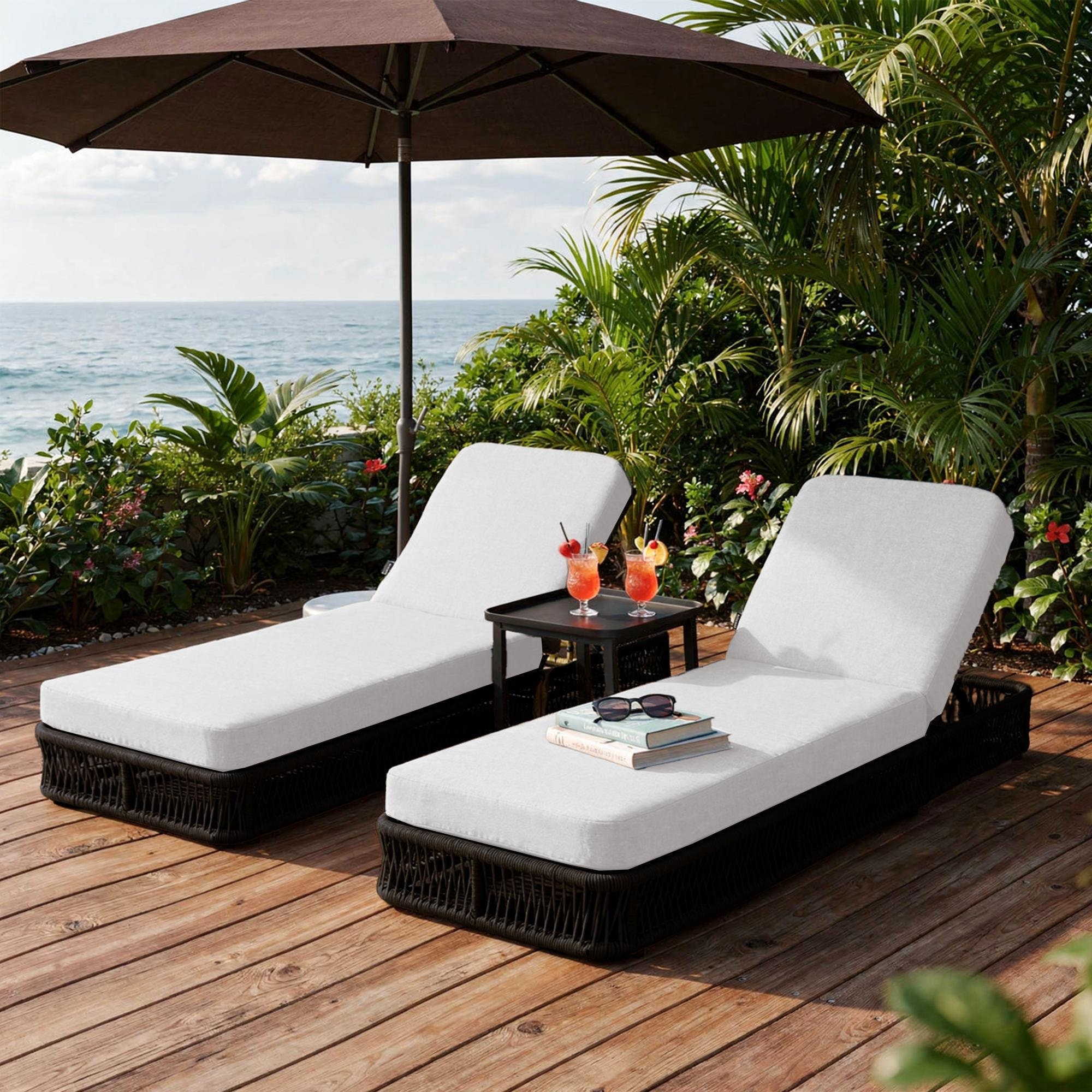 2-Piece Adjustable Backrest Patio Pool Outdoor Chaise Lounge Chair