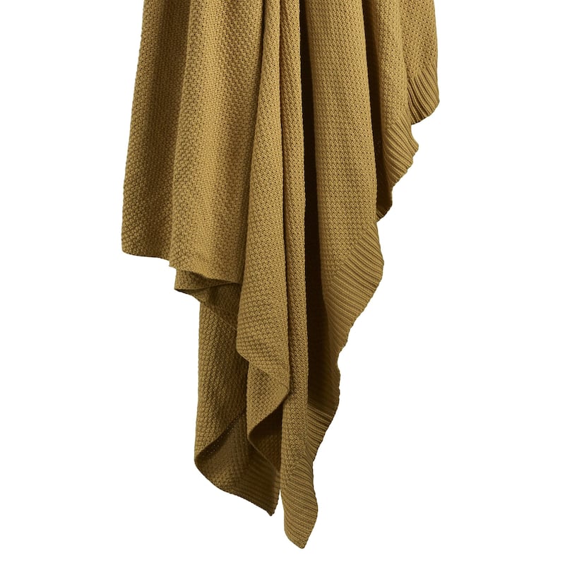 HiEnd Accents 100% Cotton Knit with Ribbed Trim Throw Blanket, 1PC - Throw - Tuscan