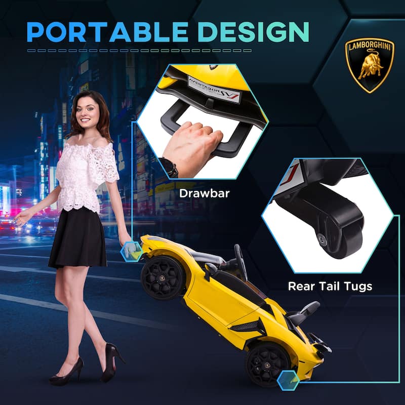 Aosom Lamborghini Aventador Licensed Kids Ride on Car with Scissor Doors, Easy Transport, 12V Electric Car for Kids
