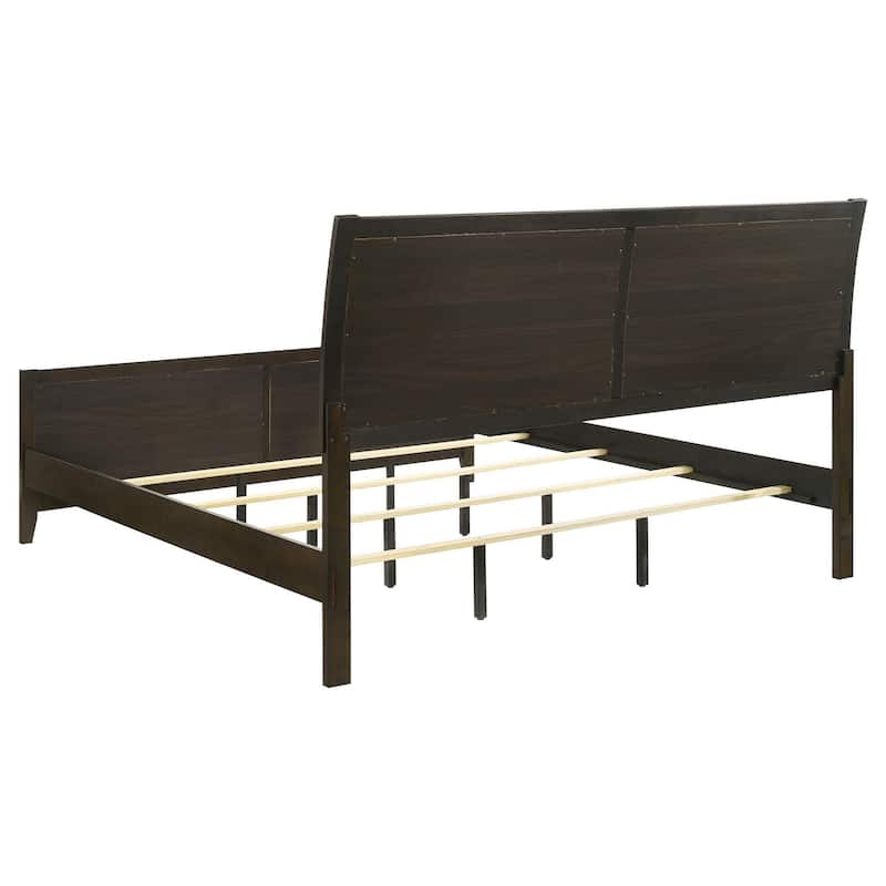 Wily King Size Bed, Channel Tufted Upholstered Headboard, Dark Brown