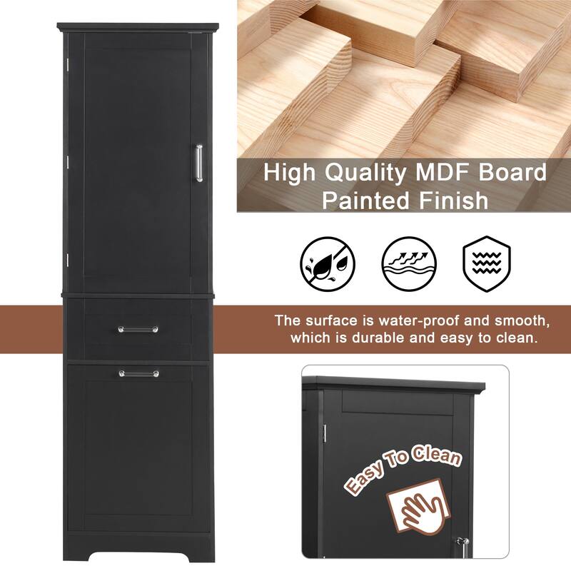 Modern Bathroom Storage Cabinet with Drawers and Adjustable Shelf, Freestanding Floor Cabinet with Acrylic Handles