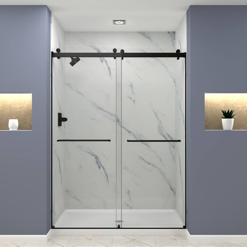 Brooklyn 60 in. W x 80 in. H Sliding Frameless Shower Door with Clear Glass Glass - 60-in W x 80-in H - 60-in W x 80-in H