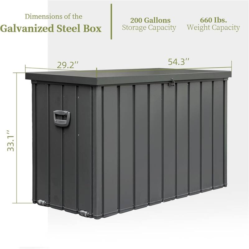 Grey Outdoor Steel Waterproof Deck Box, Garden Lockable Storage Bin