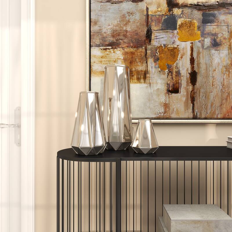 Gold, Silver or Gray Ceramic Geometric Vase (Set of 3) - S/3 7", 11", 15"H