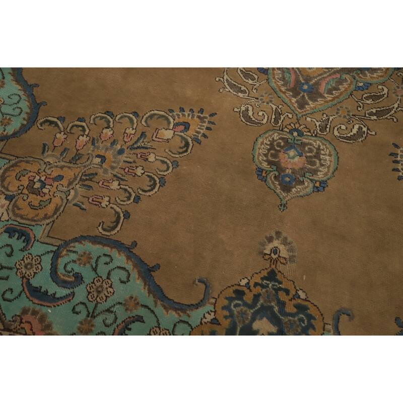 Hand Knotted Oriental 100% Wool Carpet Traditional Floral Brown Tabriz Area Rug - 12' 9'' X 9' 6''