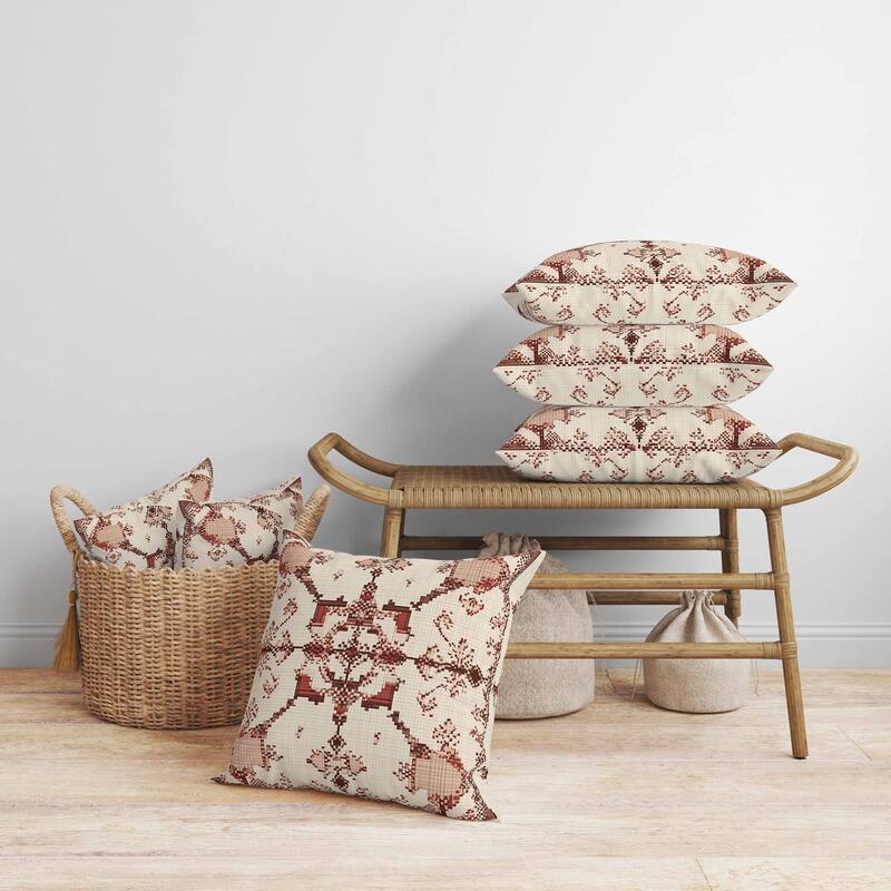 Gridded Blossom Faux Suede Reversible Throw Pillow Beige and Brown