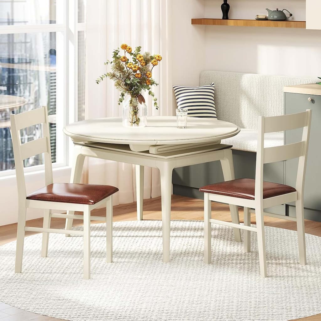 Set of 2/4 Wood Dining Chairs Solid Rubber Wood Frame Kitchen Chairs