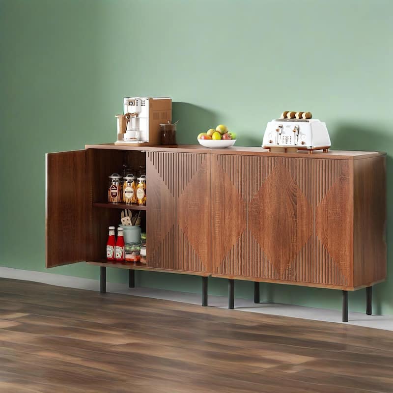 Modern Freestanding Storage Cabinet with 4 Shelves and 4 Doors for Living Room Kitchen or Bedroom - 59.06" x 13.77" x 31.49"