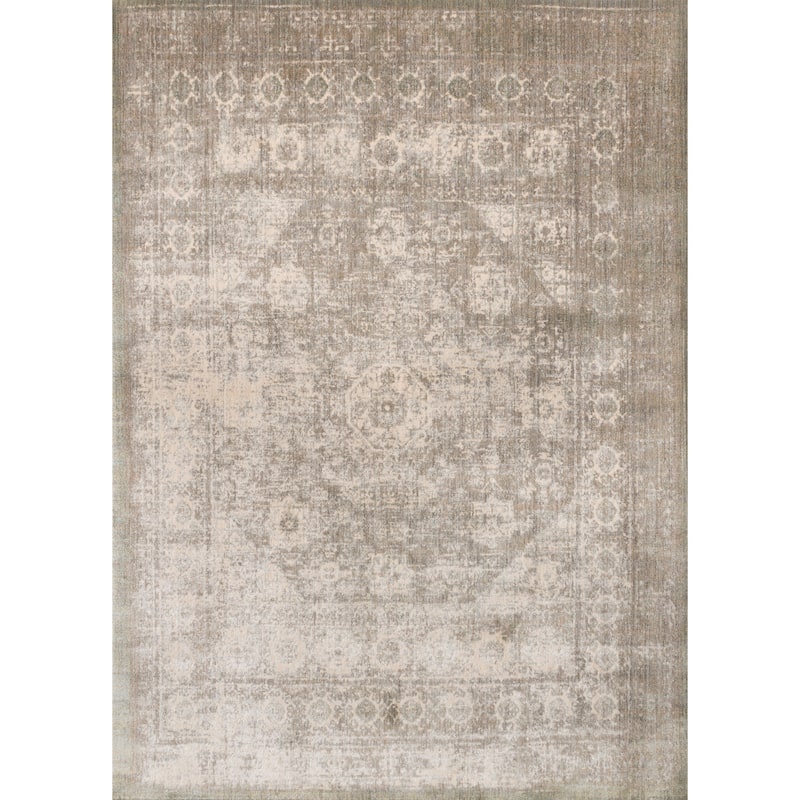 Alexander Home Contessa Traditional Medallion Distressed Rug - 3'7" x 5'7" - Grey/Sage - Rectangle