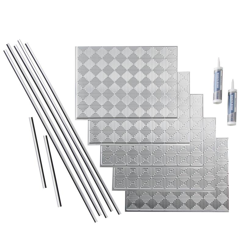 FASÄDE Miniquattro Decorative Vinyl Backsplash Panel - 15 Sq Ft Kit - Brushed Aluminum