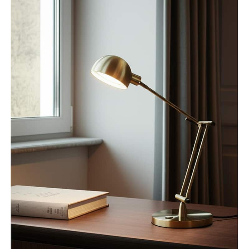 HomeRoots 18" Antiqued Bronze Adjustable Swing Arm Desk Lamp USB With Antiqued Bronze Shade