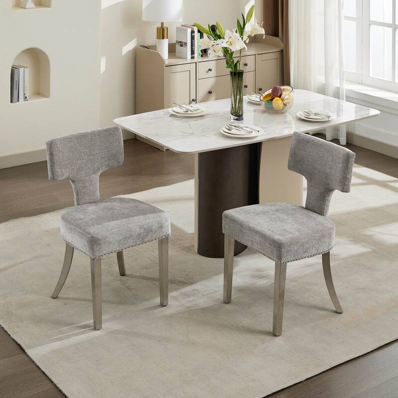 Modern Chenille Fabric Upholstered Accent Chair Dining Chairs, Set of 2 - Grey