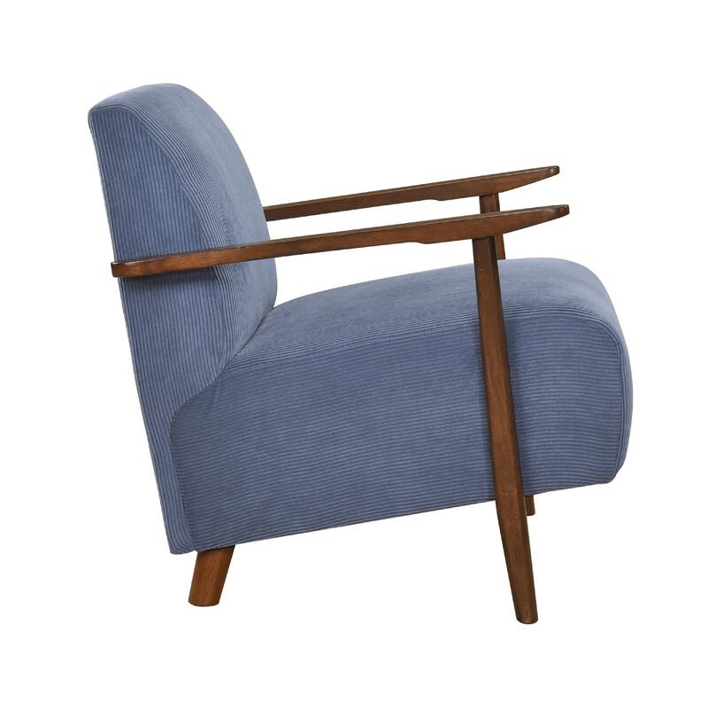 Bernie Accent Club Chair, Blue Corduroy, Dark Brown Solid Wood Frame