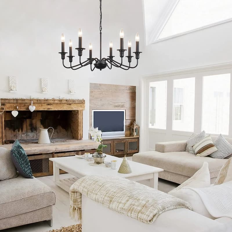 8-Light American Country Design Chandelier, Candle Style Chandelier for Dining Room Living Room Bedroom Kitchen - N/A