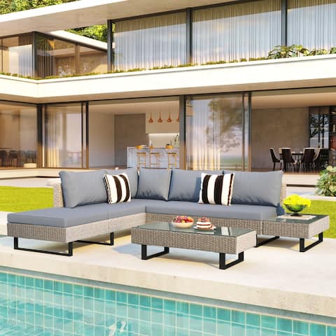 SuperBritely 3-piece Outdoor Wicker Sofa Patio Furniture Set, Water And UV Protected With Two Glass Table
