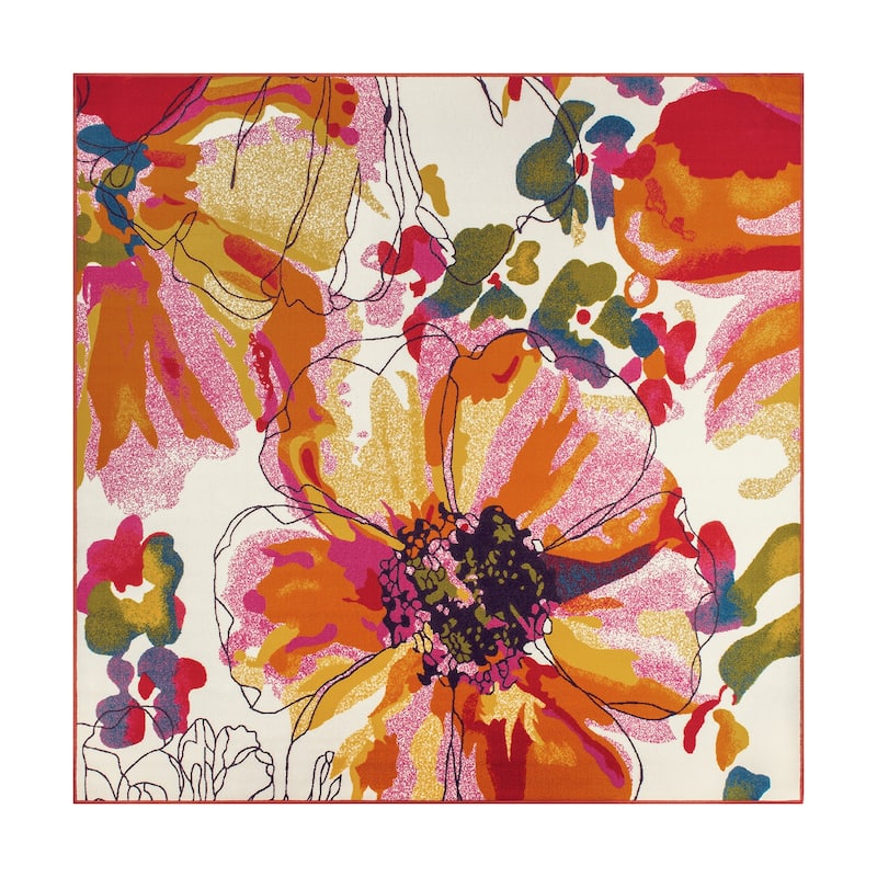 World Rug Gallery Modern Bright Flowers Non-Slip Area Rug Multi - 6'6" x 6'6" Sq - Multi
