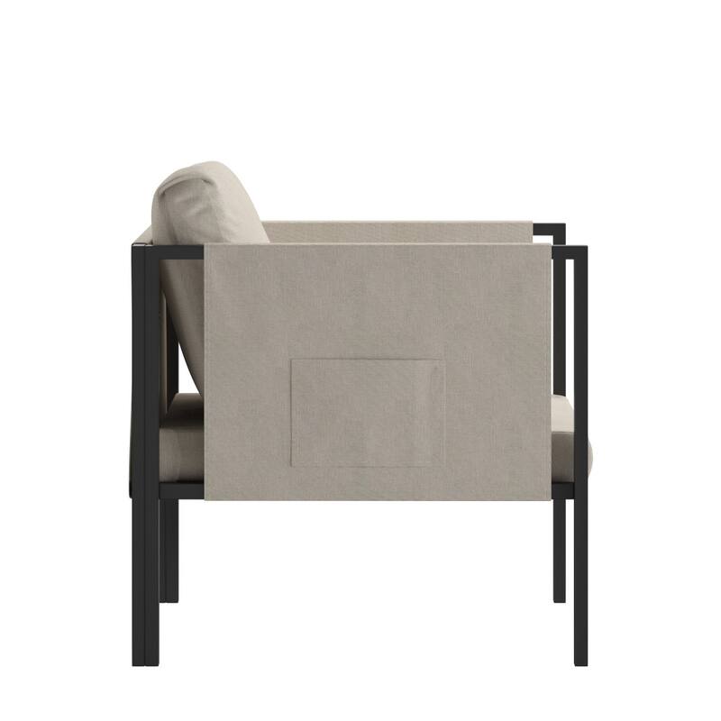 Steel Frame Patio Chair with Included Cushions & Storage Pockets